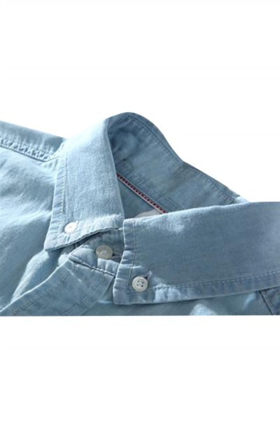 SKJN005 manufacturing short sleeve denim shirt design lapel denim shirt denim shirt center detail view-3